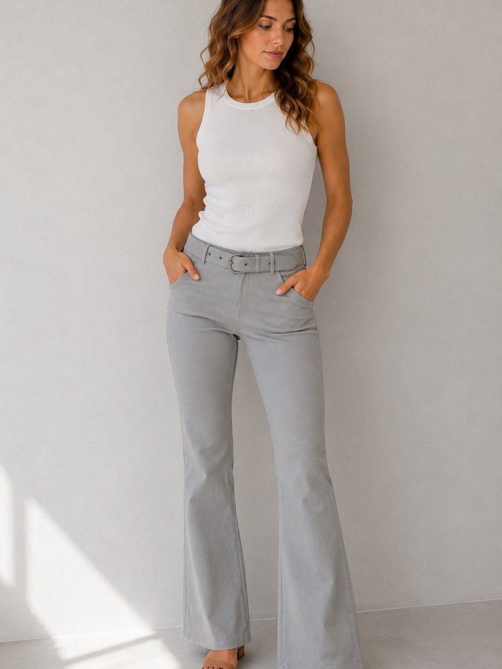 Zara Light Gray Trousers with Belt Detail